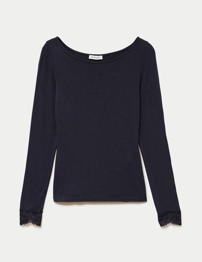 Seconde peau ajust&eacute;e col bateau bleu marine femme