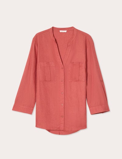 Chemise manches 3/4 contenant du lin vieux rose femme