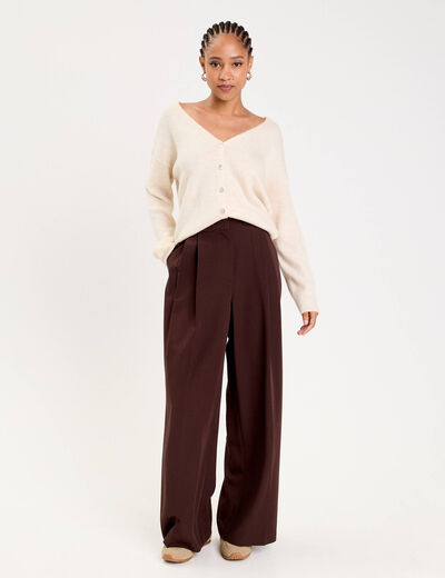 Gilet boutonné avec col en V sable femme