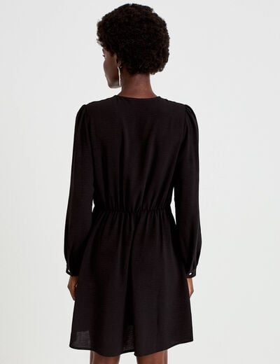 Robe courte &eacute;vas&eacute;e col v manches longues noir femme