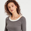 T-shirt manches longues 2-en-1 gris foncé femme