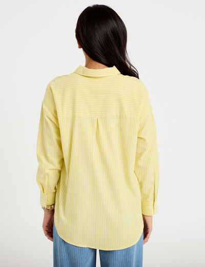 Chemise droite broderie col am&eacute;ricain jaune femme