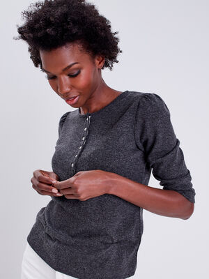 T shirt manches 34 gris fonce femme