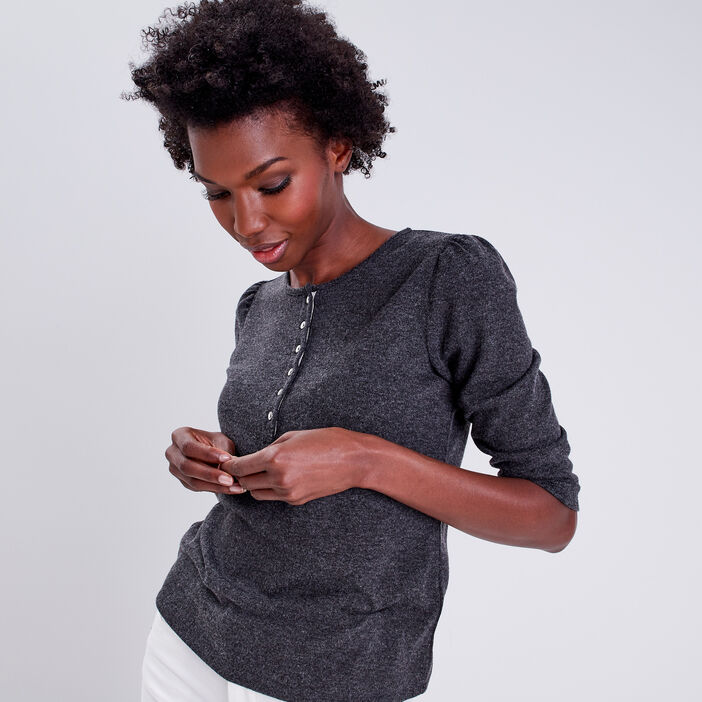 T-shirt manches 3/4 gris foncé femme