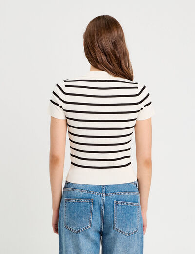 Pull manches courtes col polo blanc femme