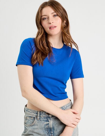 T-shirt cropped bleu electrique femme