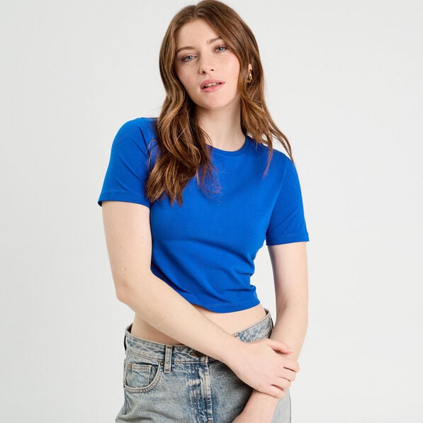 t shirt cropped bleu electrique femme T-shirt cropped bleu electrique femme