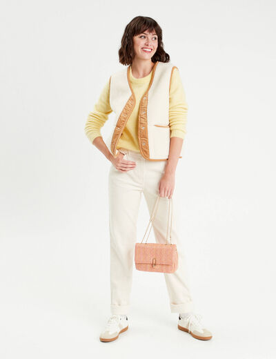 Pantalon straight velours ecru femme