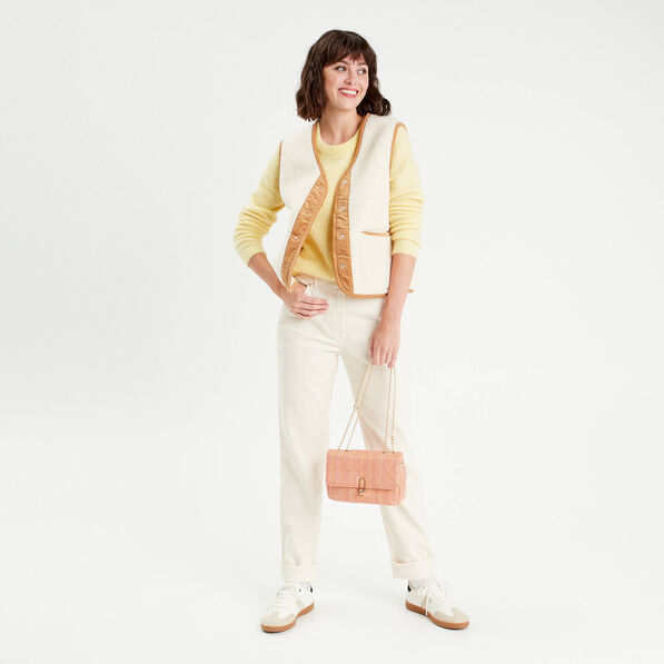 Pantalon straight velours ecru femme