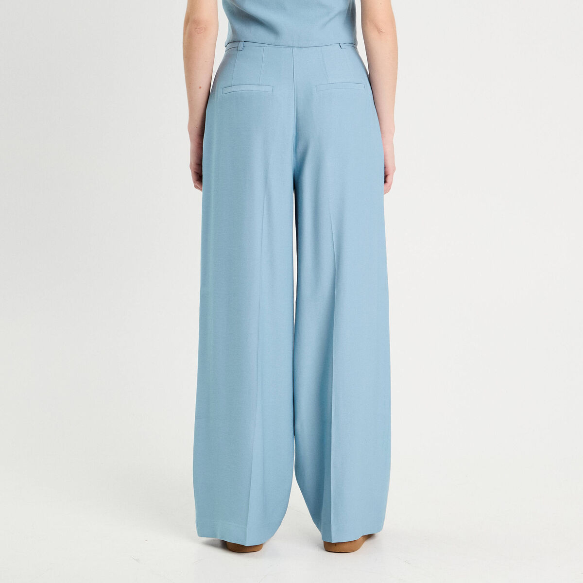 Pantalon large avec pinces bleu gris femme
