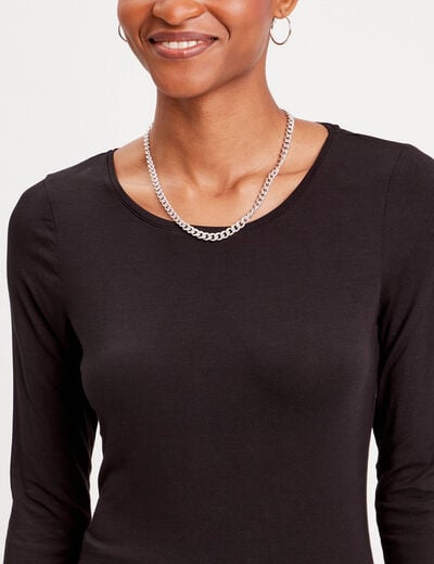 T-shirt uni à manches longues noir femme
