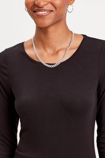 T-shirt uni à manches longues noir femme