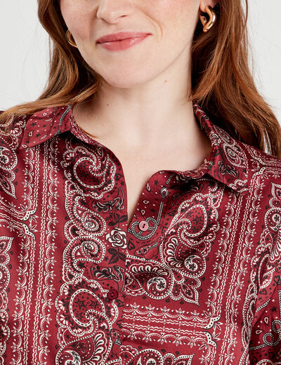 Chemise manches longues satin rouge femme