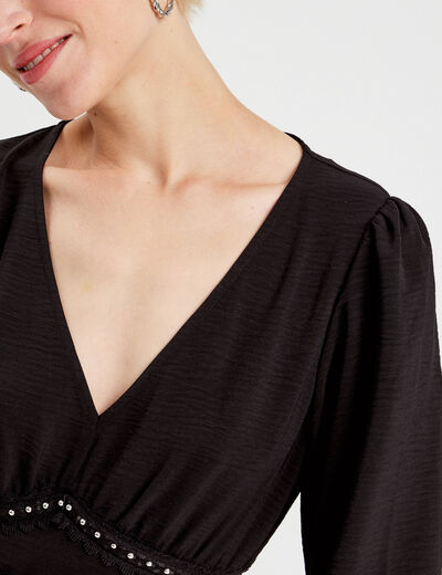 Robe évasée avec bandes clous noir femme