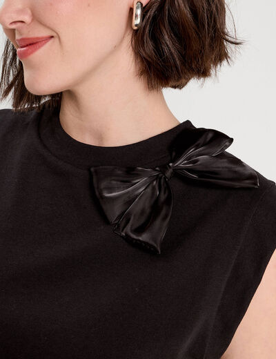 T-shirt détail noeud noir femme
