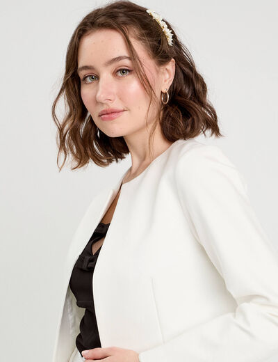 Veste courte cintrée ecru femme