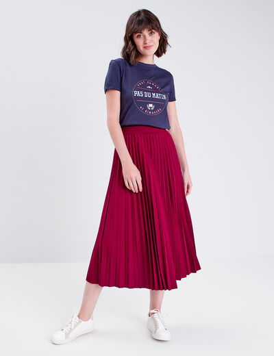 Jupe midi évasée plissée rouge foncé femme
