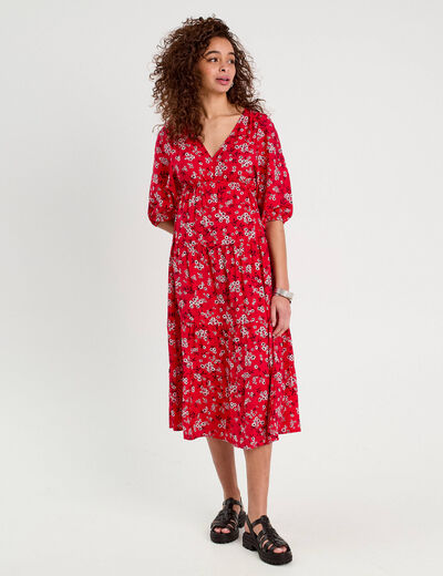 Robe longue évasée fluide rouge femme