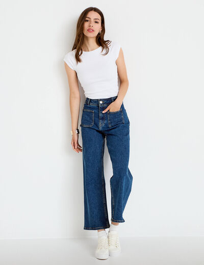 Jean wide leg cropped taille haute denim stone femme