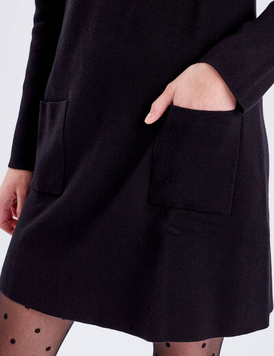 Robe pull droite avec poches noir femme