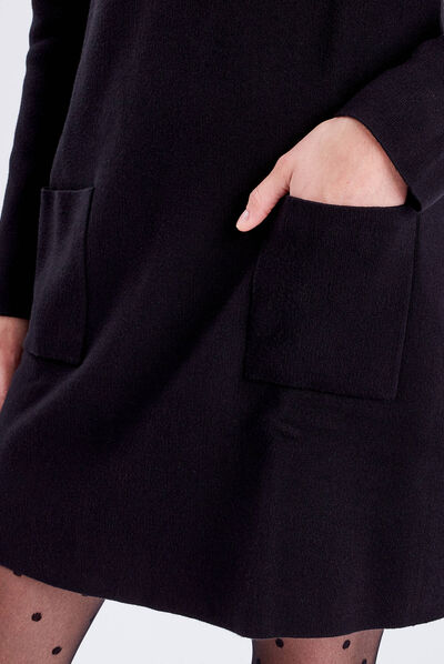 Robe pull droite avec poches noir femme