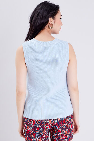 Pull sans manches bleu gris femme