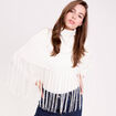Poncho &agrave; franges ecru femme
