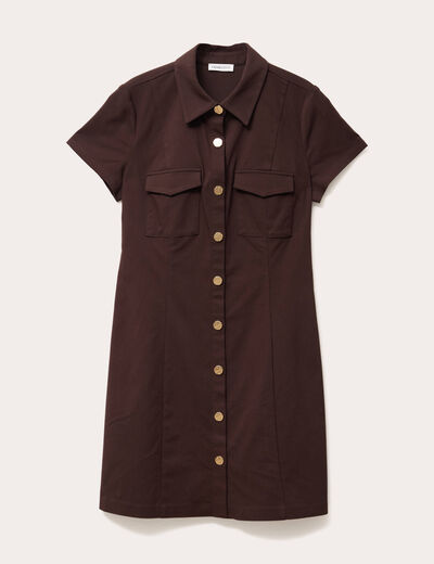 Robe droite boutonnée marron foncé femme