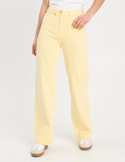 Jeans large taille haute jaune clair femme