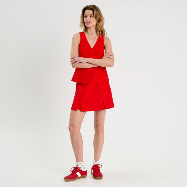 jupe short droite fentes rouge femme Jupe-short droite fentes rouge femme