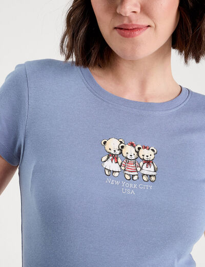 T-shirt manches courtes bleu gris femme