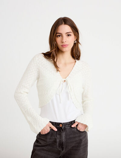 Gilet manches longues ecru femme