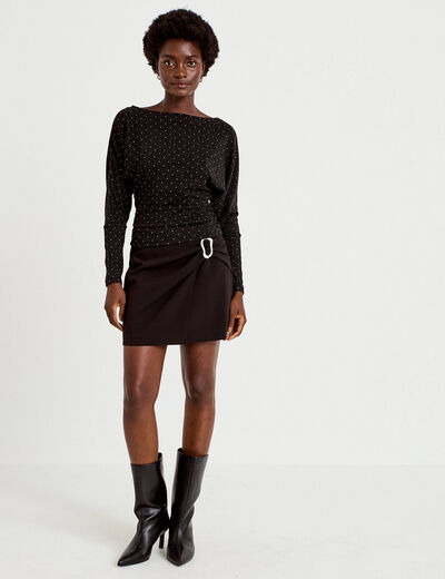 Top droit col bateau manches longues noir femme