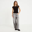 Top ajust&eacute; col rond manches courtes noir femme