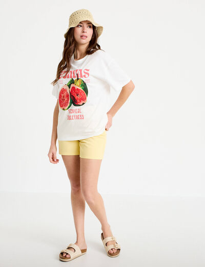 Bermuda regular 5 poches en jean jaune pastel femme
