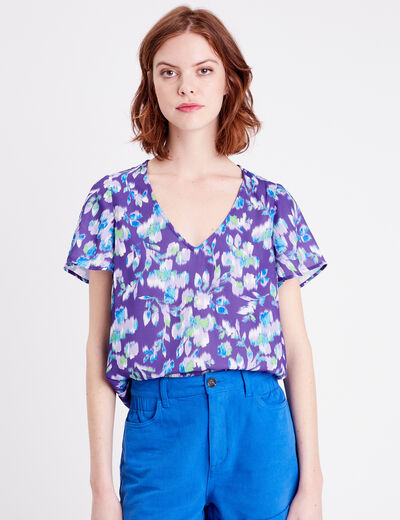 Blouse manches courtes imprimé violet femme