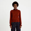 Pull ajust&eacute; col montant manches longues marron cognac femme