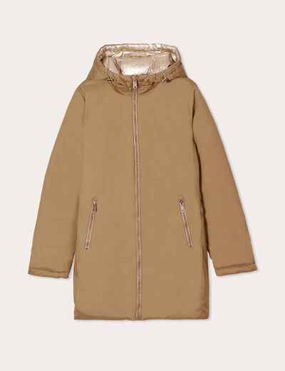 Parka à capuche réversible camel femme