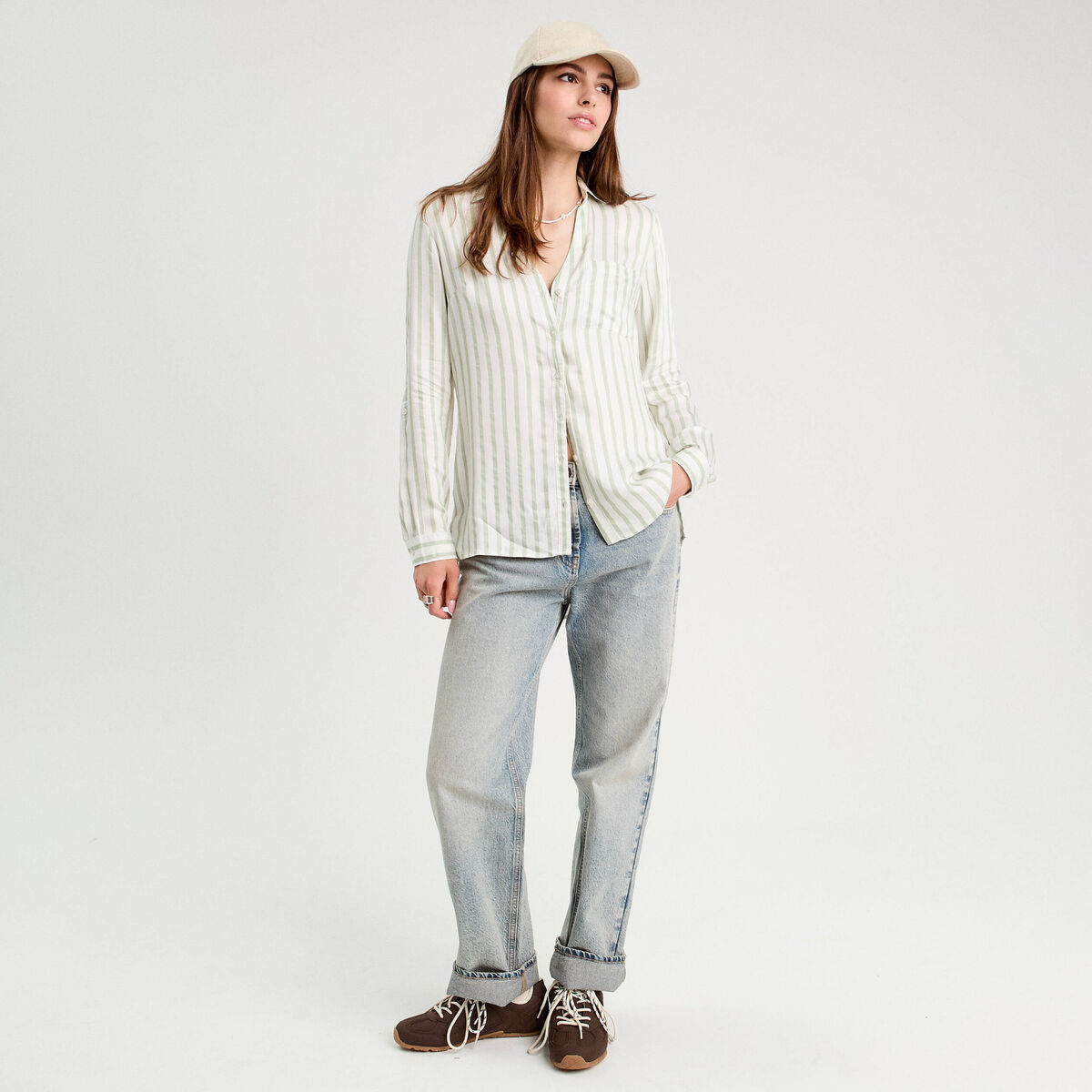Chemise manches longues vert kaki femme