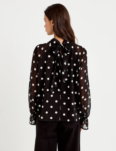 Blouse droite voile manches longues noir femme