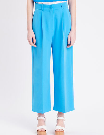Pantalon city large bleu femme