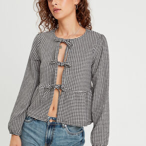 Blouse nouée manches longues blanc femme