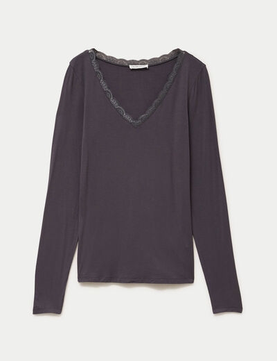 T-shirt manches longues gris fonc&eacute; femme