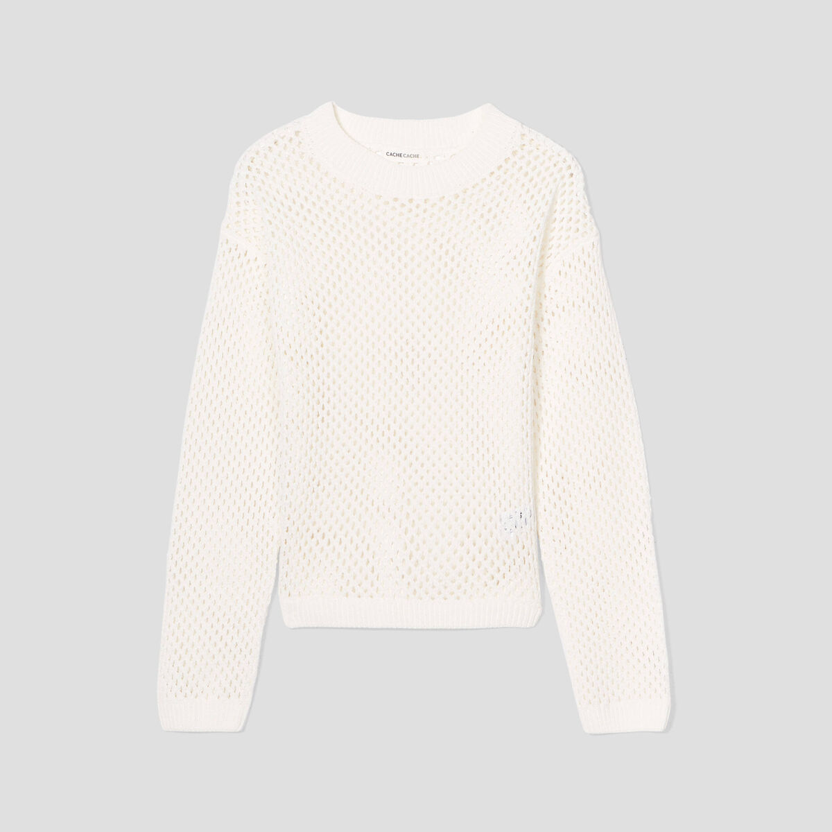 Pull ajouré col rond ecru femme