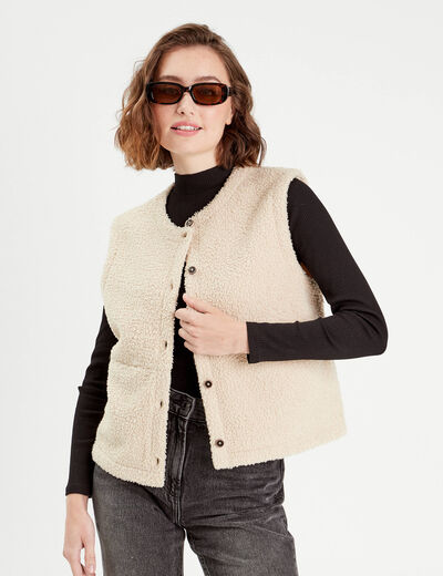 Gilet sans manches effet polaire ecru femme