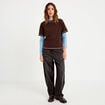 Top col rond manches courtes marron fonc&eacute; femme