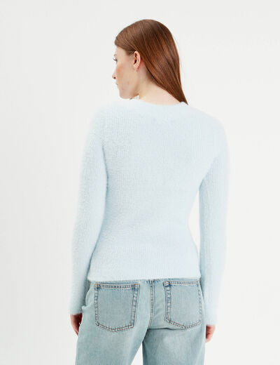 Pull manches longues col en V bleu pastel femme