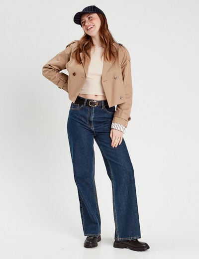 T-shirt cropped côtelé ecru femme