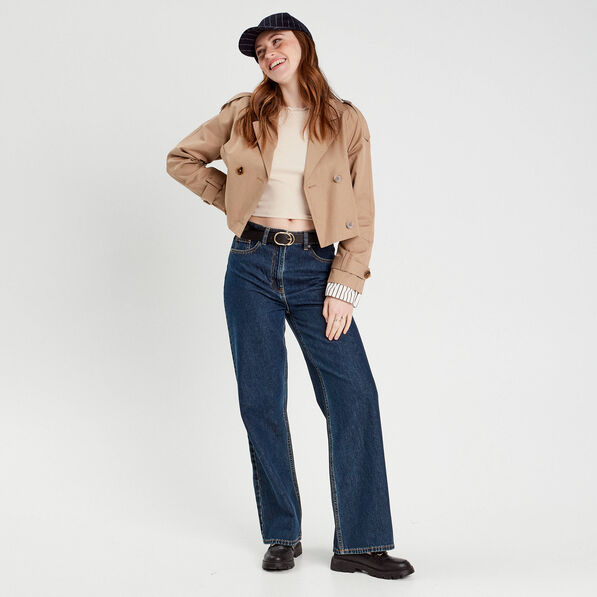 T-shirt cropped côtelé ecru femme