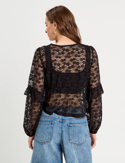 Blouse manches longues noeuds noir femme
